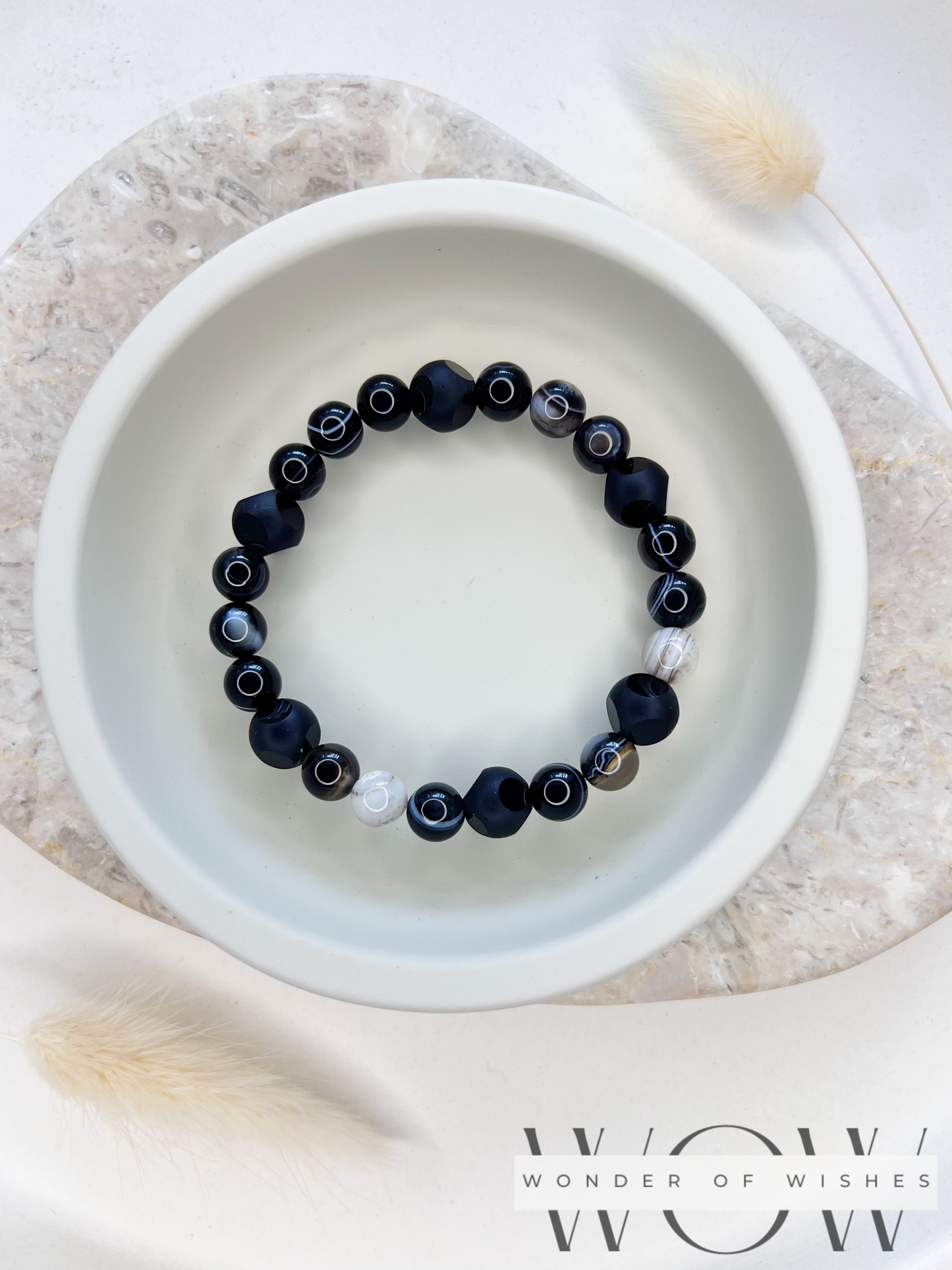 Naturstein Botswana Achat Herren Armband